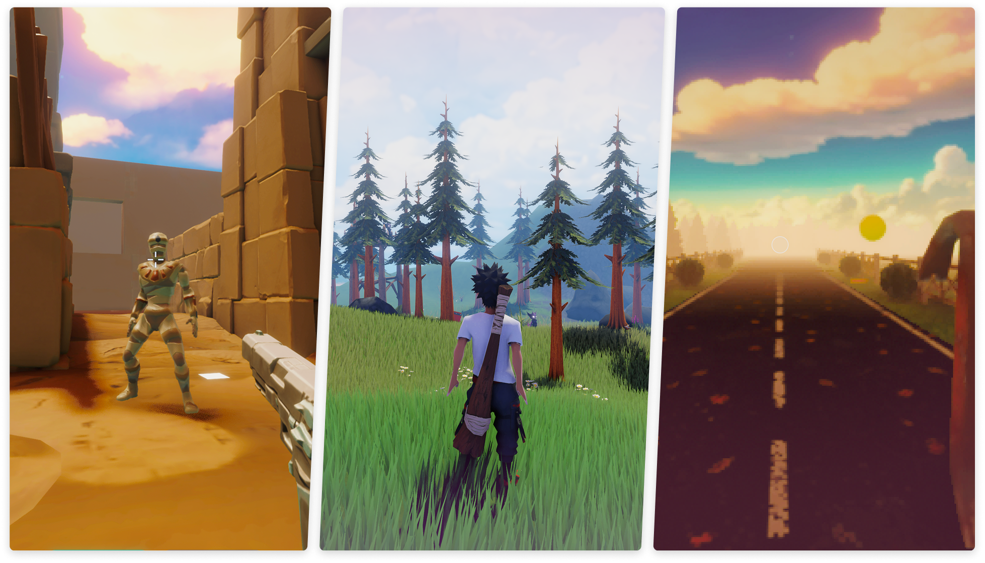 Three playable prototypes from the invite-only build, shown side by side.