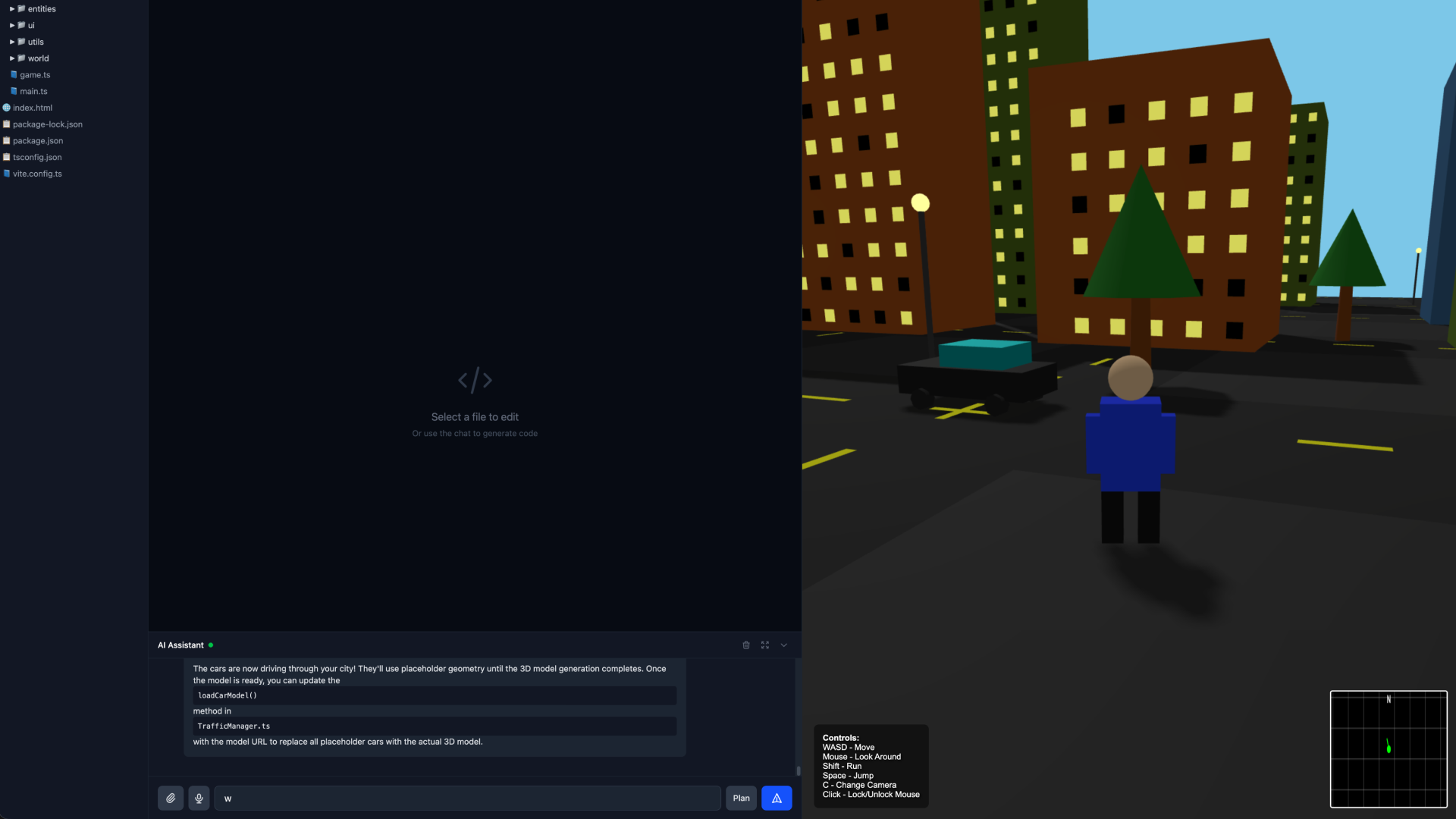 Starting point: a simple playable 3D result in the early prompt-to-game prototype.
